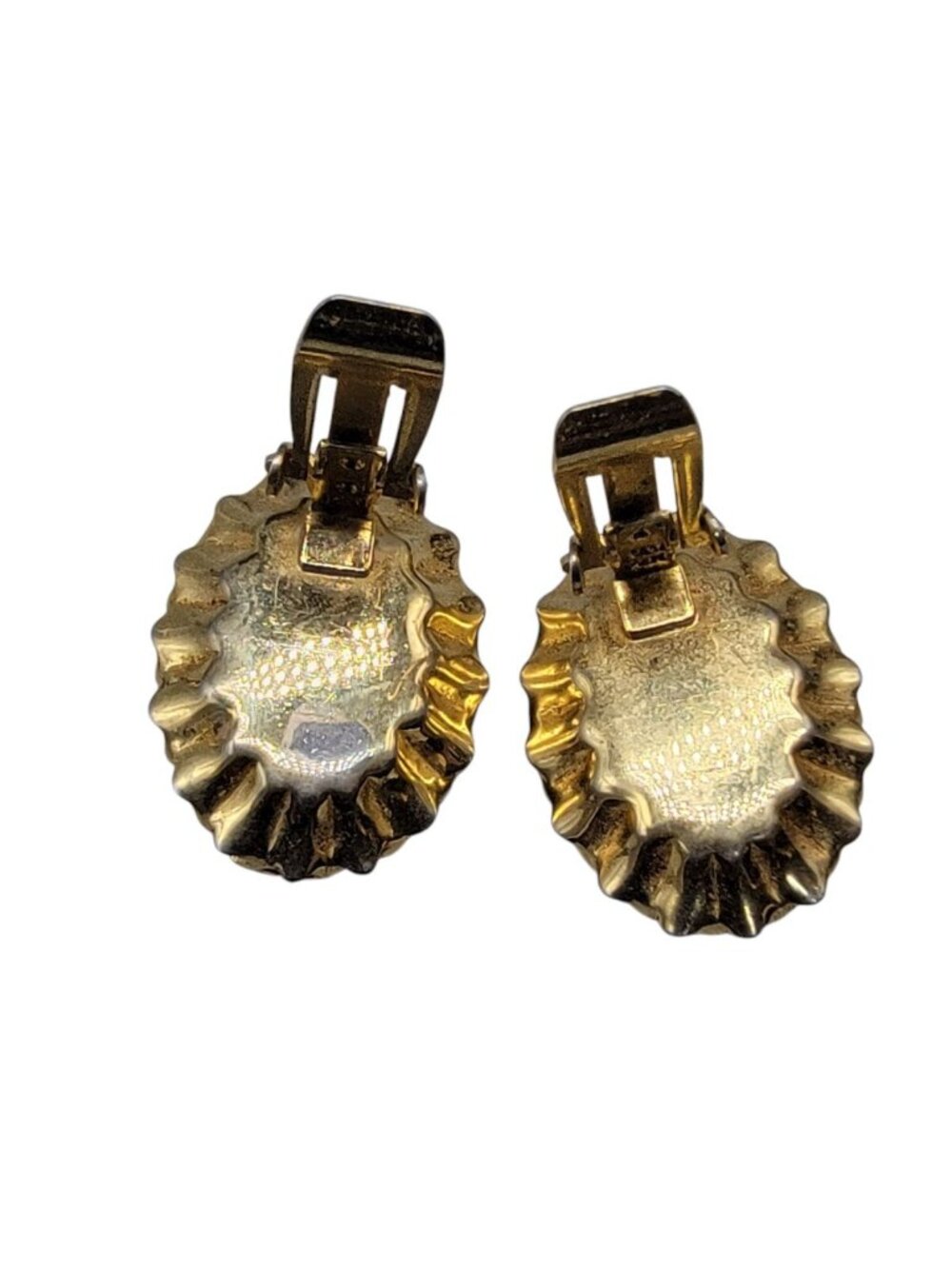 Continental Vintage Gold Tone Mesh Clip On Earrings Oval Shaped Ladies Costume - Picture 3 of 7